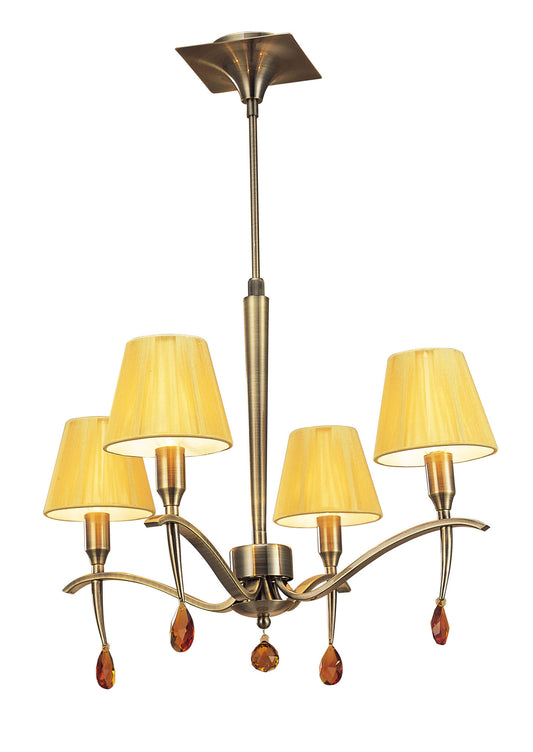 Siena Pendant Round 4 Light E14, Antique Brass With Amber Cream Shades And Amber Crystal by Mantra