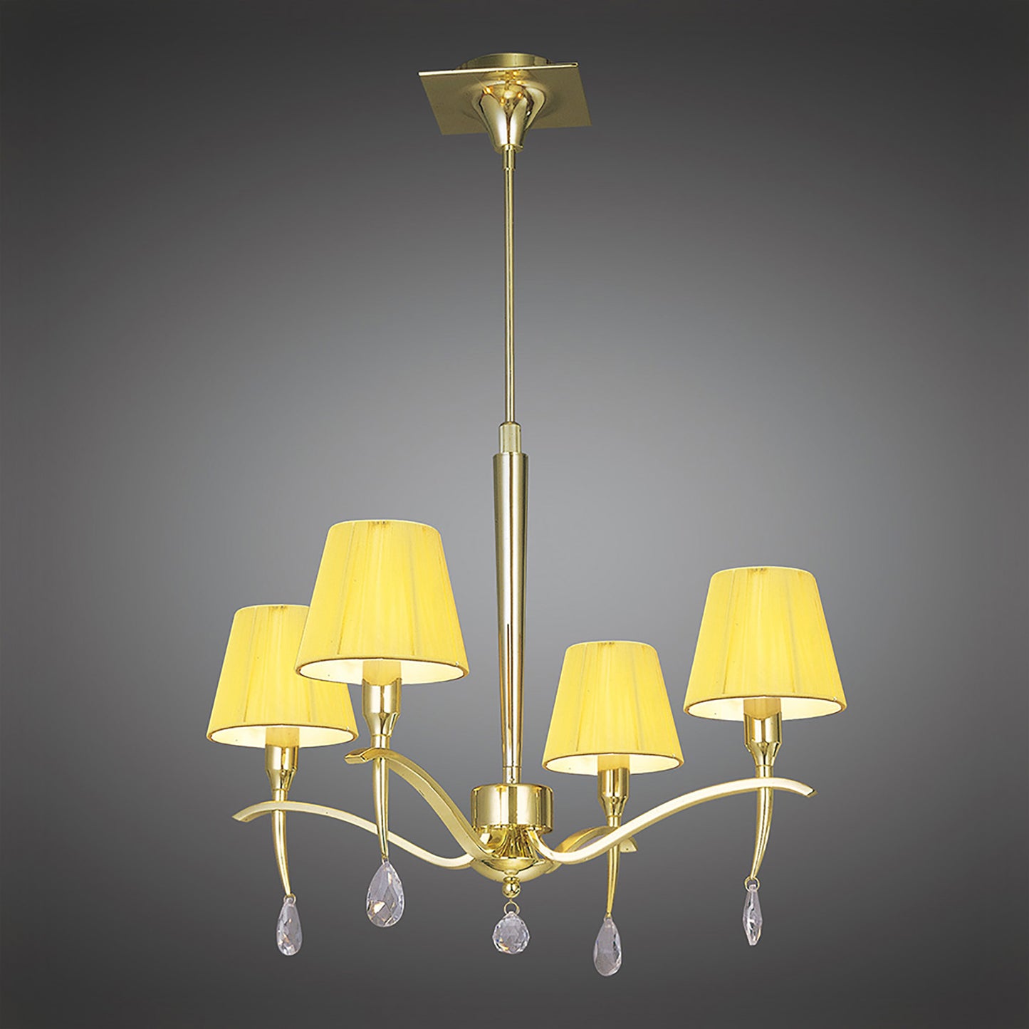 Siena Pendant Round 4 Light E14, Polished Brass With Amber Cream Shades And Clear Crystal by Mantra