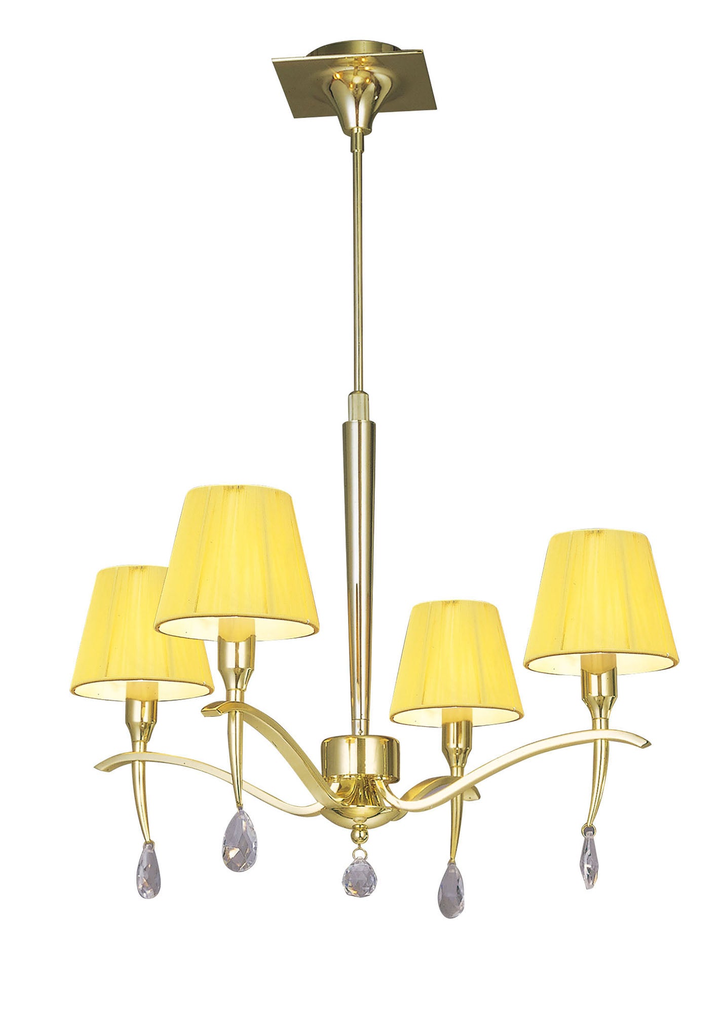 Siena Pendant Round 4 Light E14, Polished Brass With Amber Cream Shades And Clear Crystal by Mantra