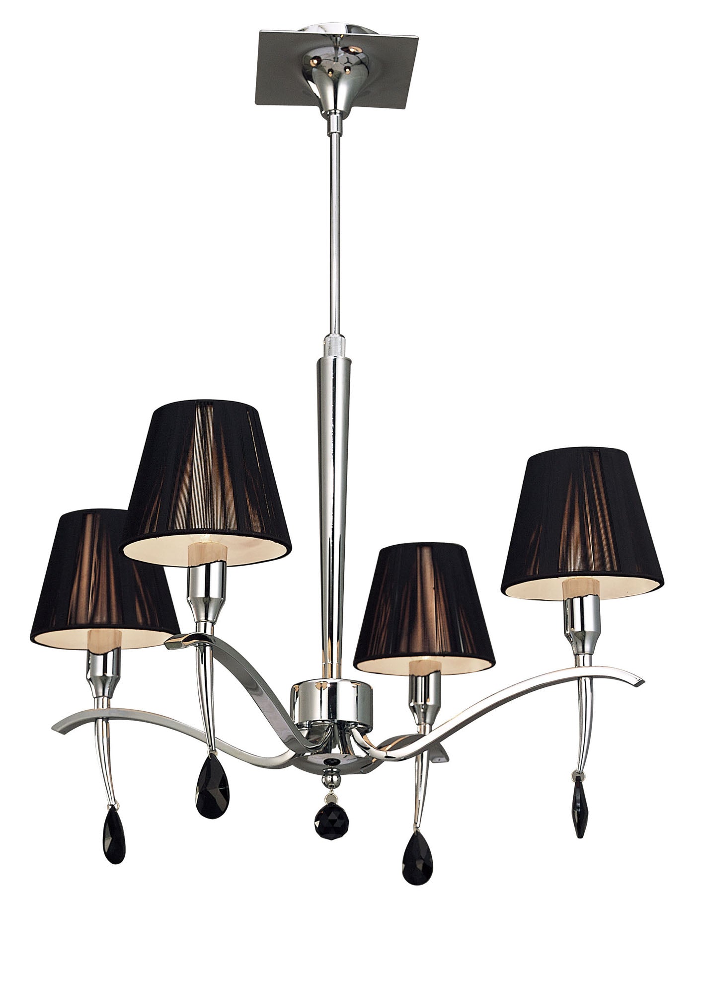 Siena Pendant Round 4 Light E14, Polished Chrome With Black Shades And Black Crystal by Mantra