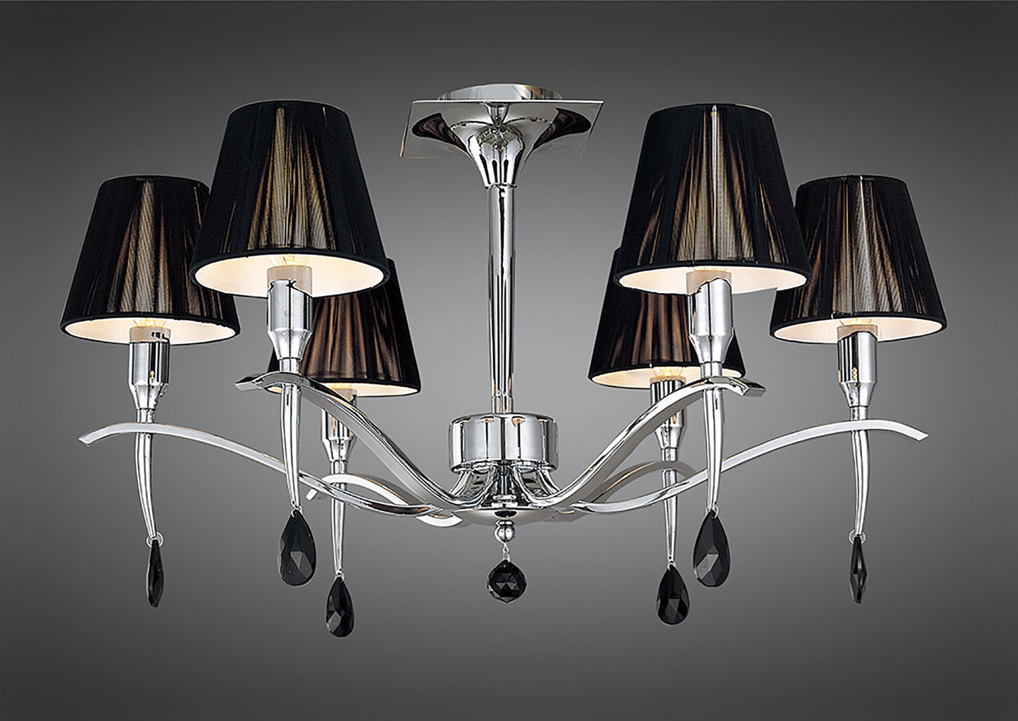 Siena Semi Flush Round 6 Light E14, Polished Chrome With Black Shades And Black Crystal by Mantra