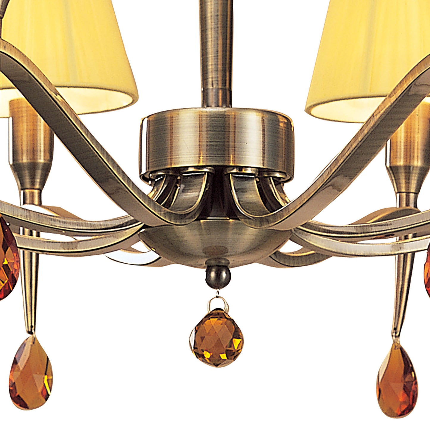 Siena Semi Flush Round 6 Light E14, Antique Brass With Amber Cream Shades And Amber Crystal by Mantra