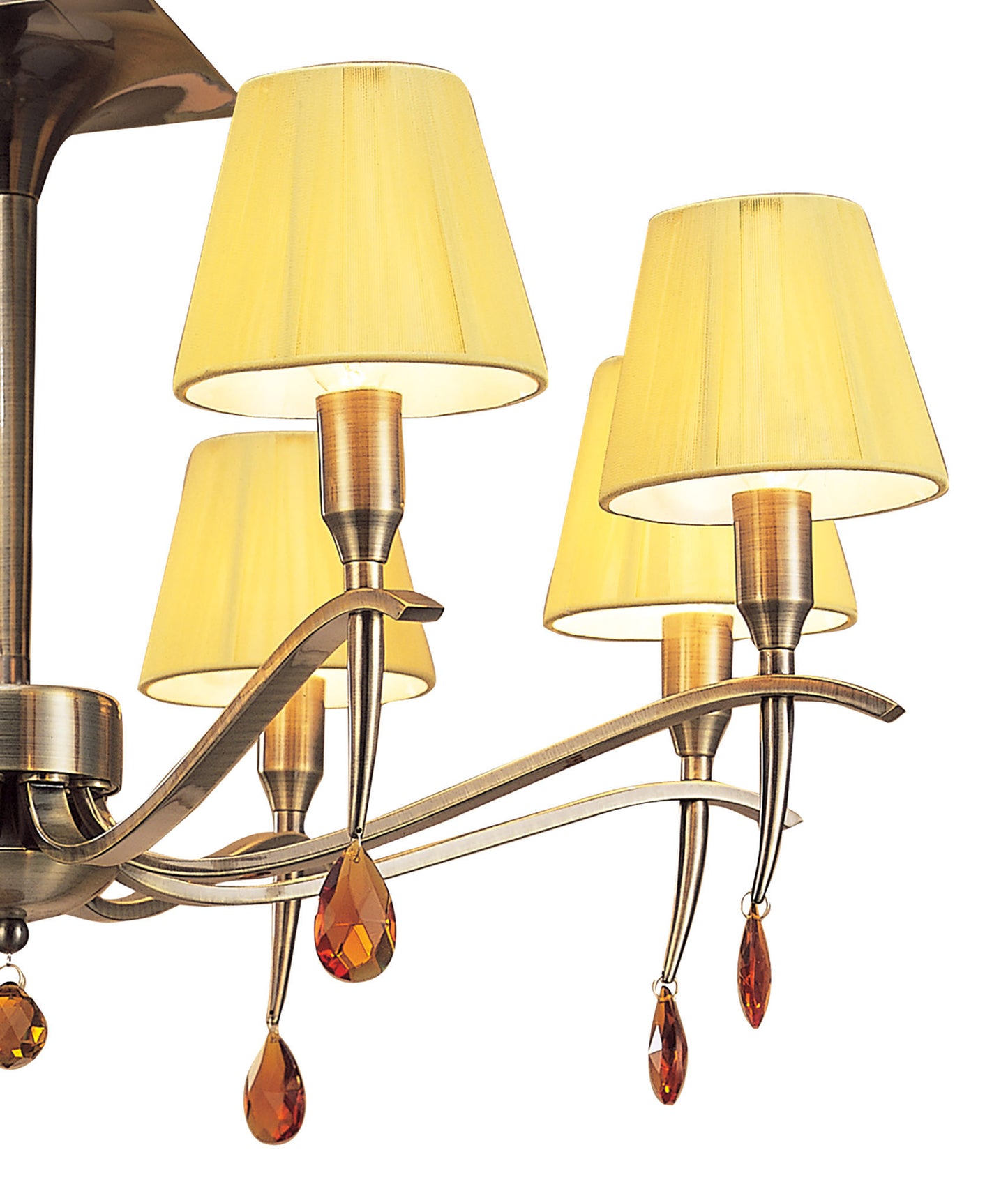 Siena Semi Flush Round 6 Light E14, Antique Brass With Amber Cream Shades And Amber Crystal by Mantra