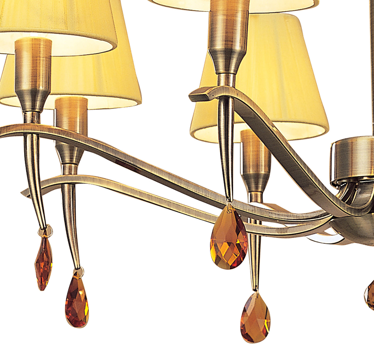 Siena Semi Flush Round 6 Light E14, Antique Brass With Amber Cream Shades And Amber Crystal by Mantra