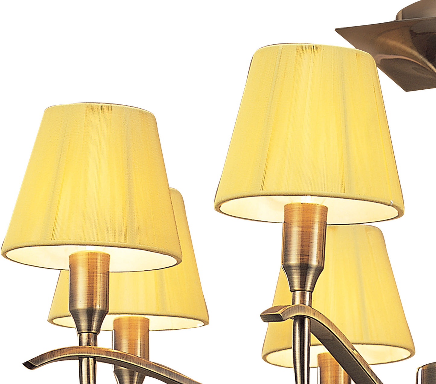 Siena Semi Flush Round 6 Light E14, Antique Brass With Amber Cream Shades And Amber Crystal by Mantra