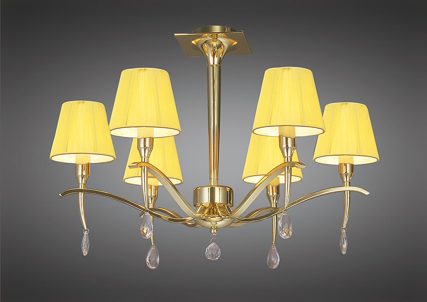 Siena Semi Flush Round 6 Light E14, Polished Brass With Amber Cream Shades And Clear Crystal by Mantra