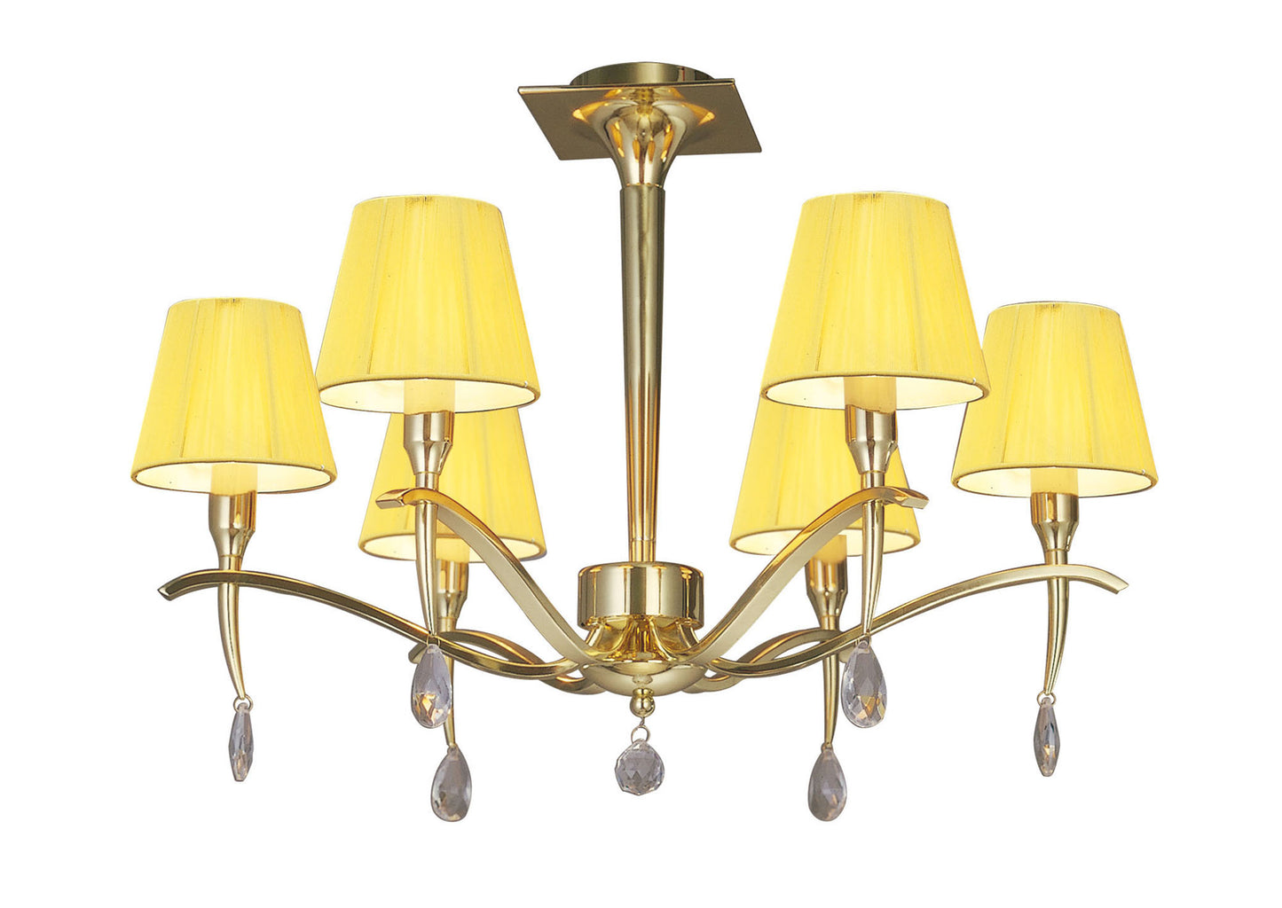 Siena Semi Flush Round 6 Light E14, Polished Brass With Amber Cream Shades And Clear Crystal by Mantra