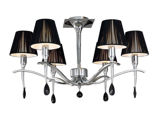 Siena Semi Flush Round 6 Light E14, Polished Chrome With Black Shades And Black Crystal by Mantra