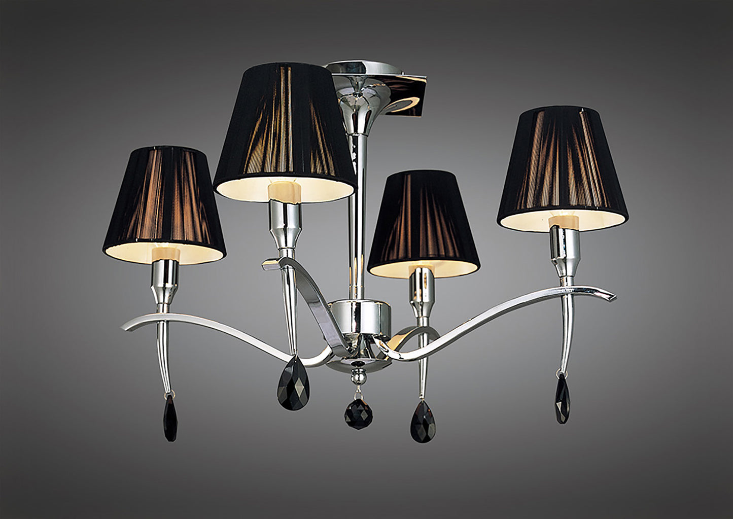 Siena Semi Flush Round 4 Light E14, Polished Chrome With Black Shades And Black Crystal by Mantra