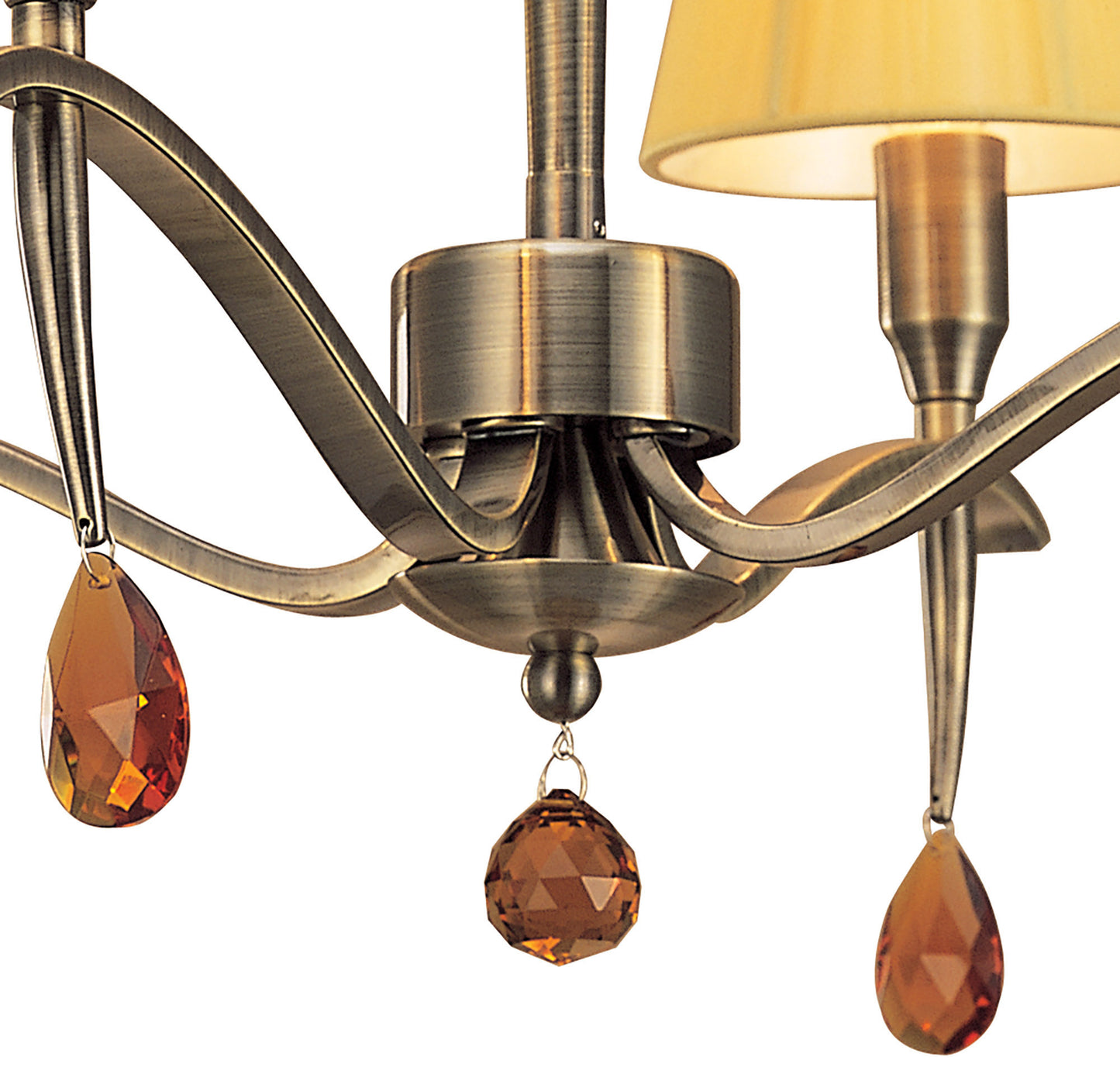 Siena Semi Flush Round 4 Light E14, Antique Brass With Amber Cream Shades And Amber Crystal by Mantra