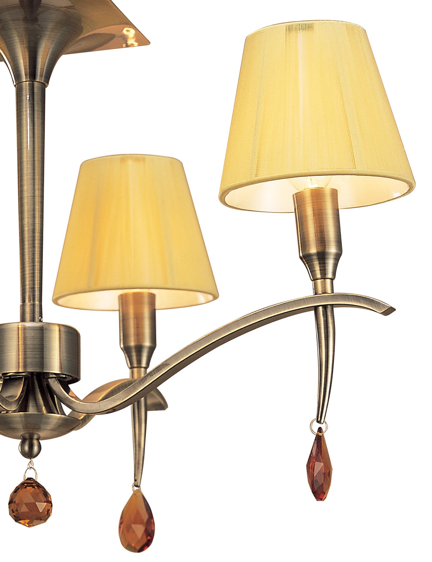 Siena Semi Flush Round 4 Light E14, Antique Brass With Amber Cream Shades And Amber Crystal by Mantra