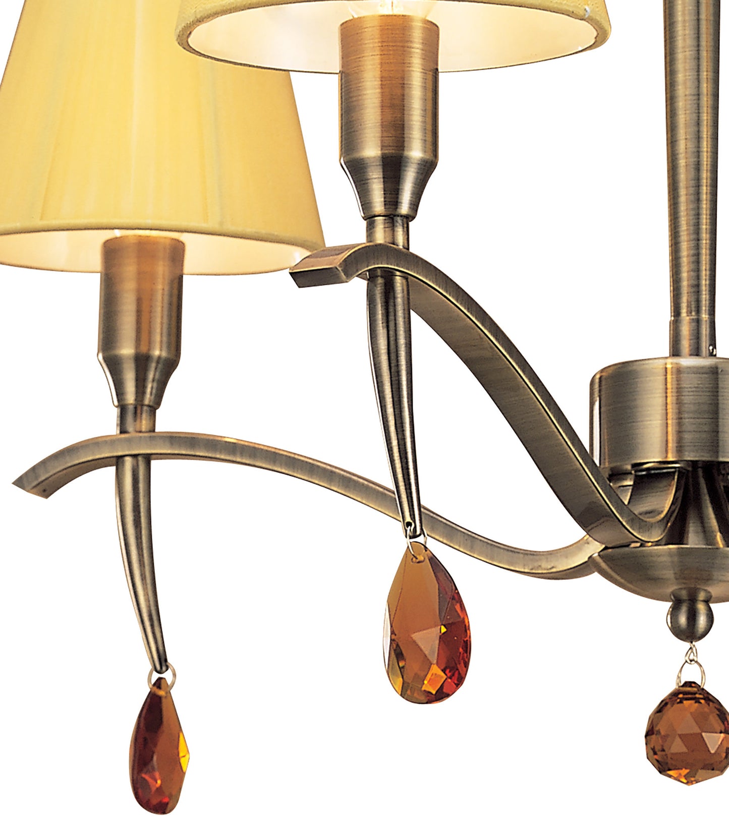 Siena Semi Flush Round 4 Light E14, Antique Brass With Amber Cream Shades And Amber Crystal by Mantra