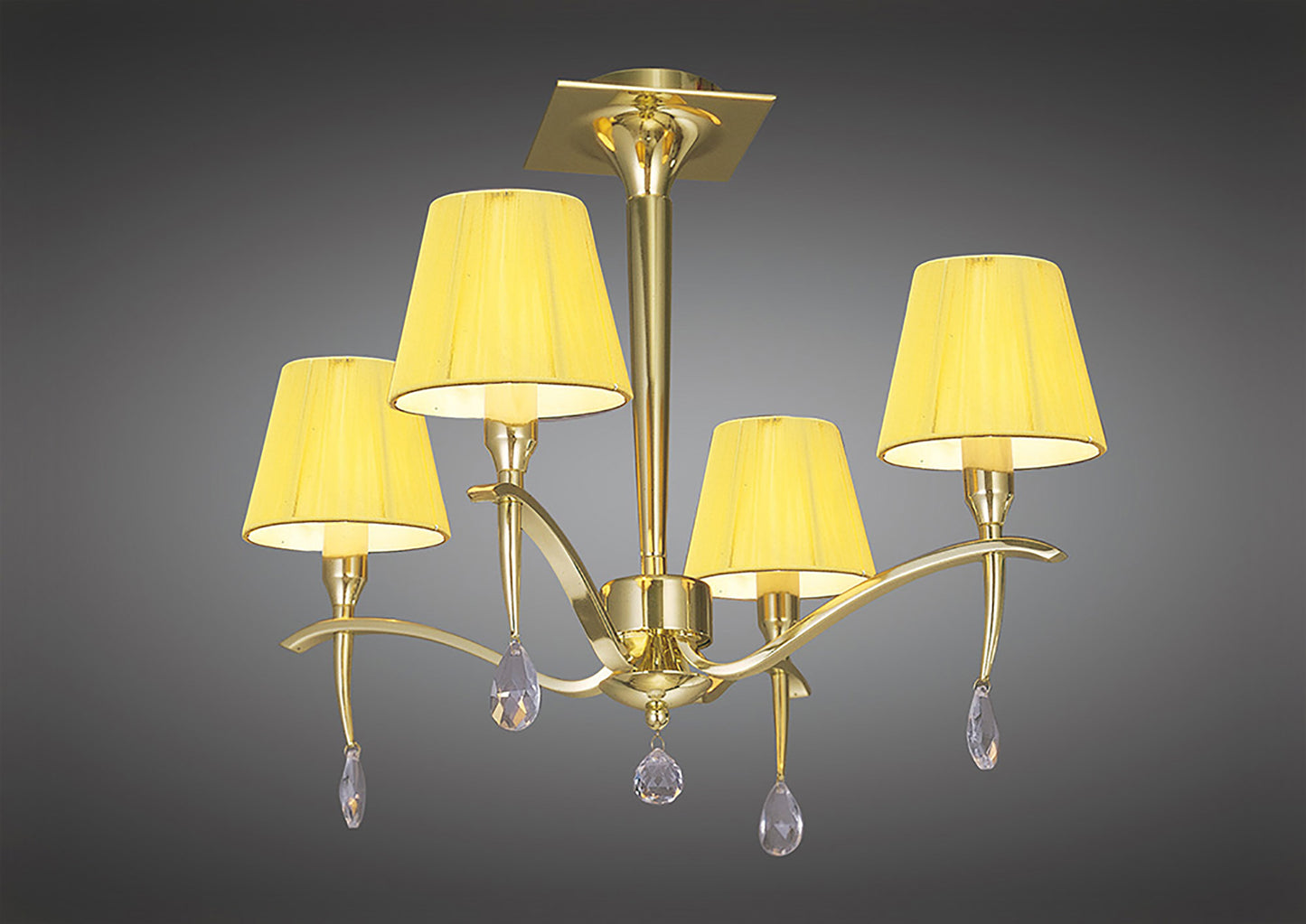 Siena Semi Flush Round 4 Light E14, Polished Brass With Amber Cream Shades And Clear Crystal by Mantra