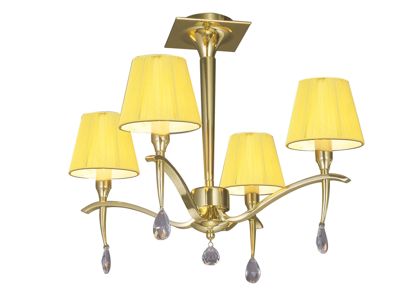 Siena Semi Flush Round 4 Light E14, Polished Brass With Amber Cream Shades And Clear Crystal by Mantra