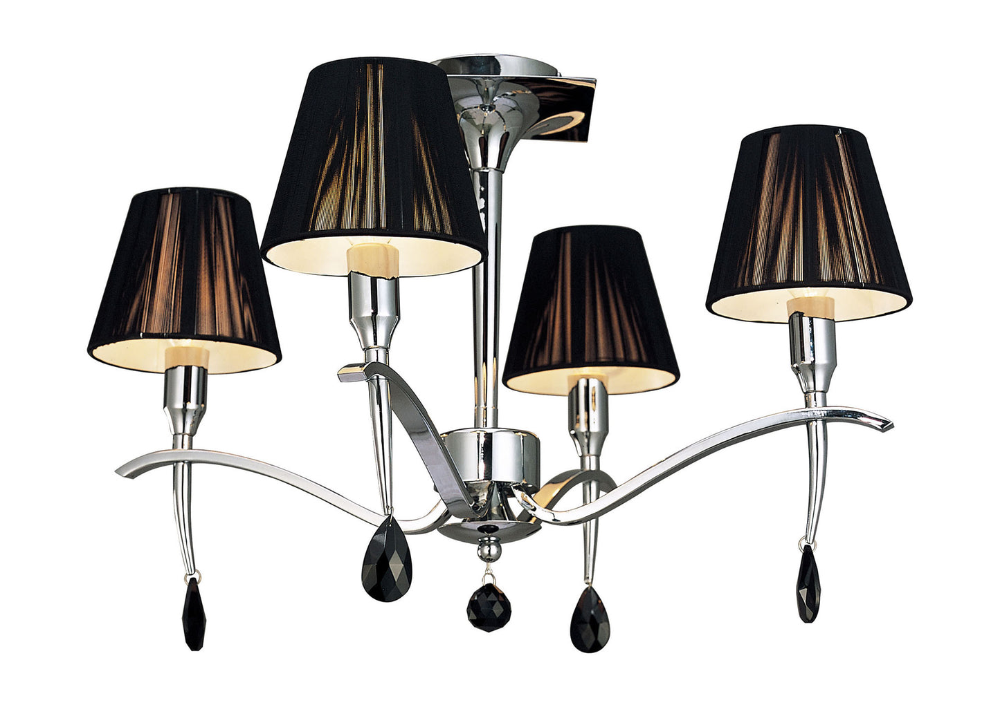 Siena Semi Flush Round 4 Light E14, Polished Chrome With Black Shades And Black Crystal by Mantra