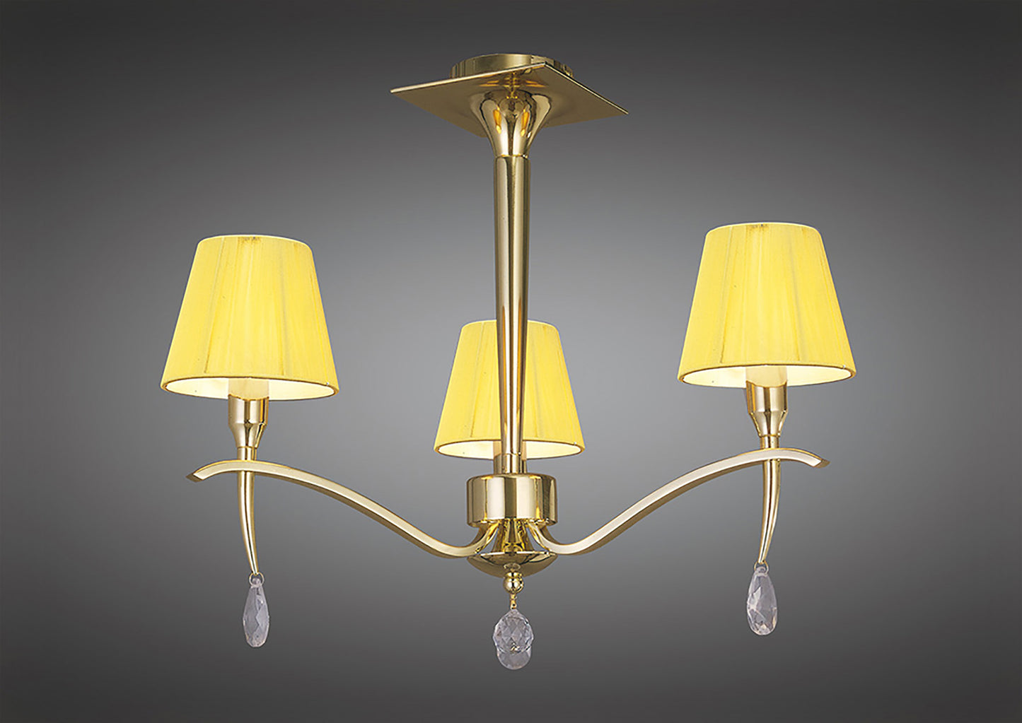 Siena Semi Flush Round 3 Light E14, Polished Brass With Amber Cream Shades And Clear Crystal by Mantra