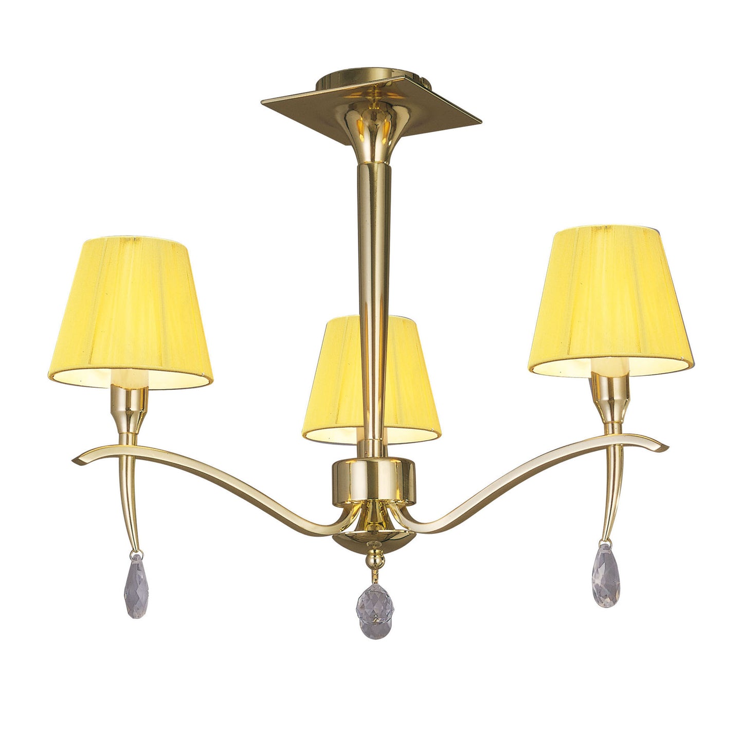 Siena Semi Flush Round 3 Light E14, Polished Brass With Amber Cream Shades And Clear Crystal by Mantra