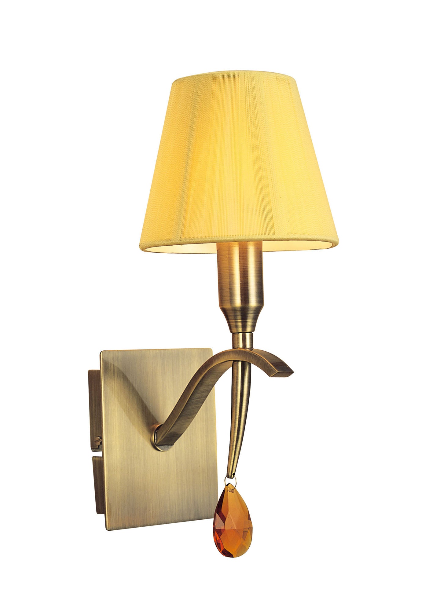 Siena Wall Lamp Switched 1 Light E14, Antique Brass With Amber Cream Shade And Amber Crystal by Mantra