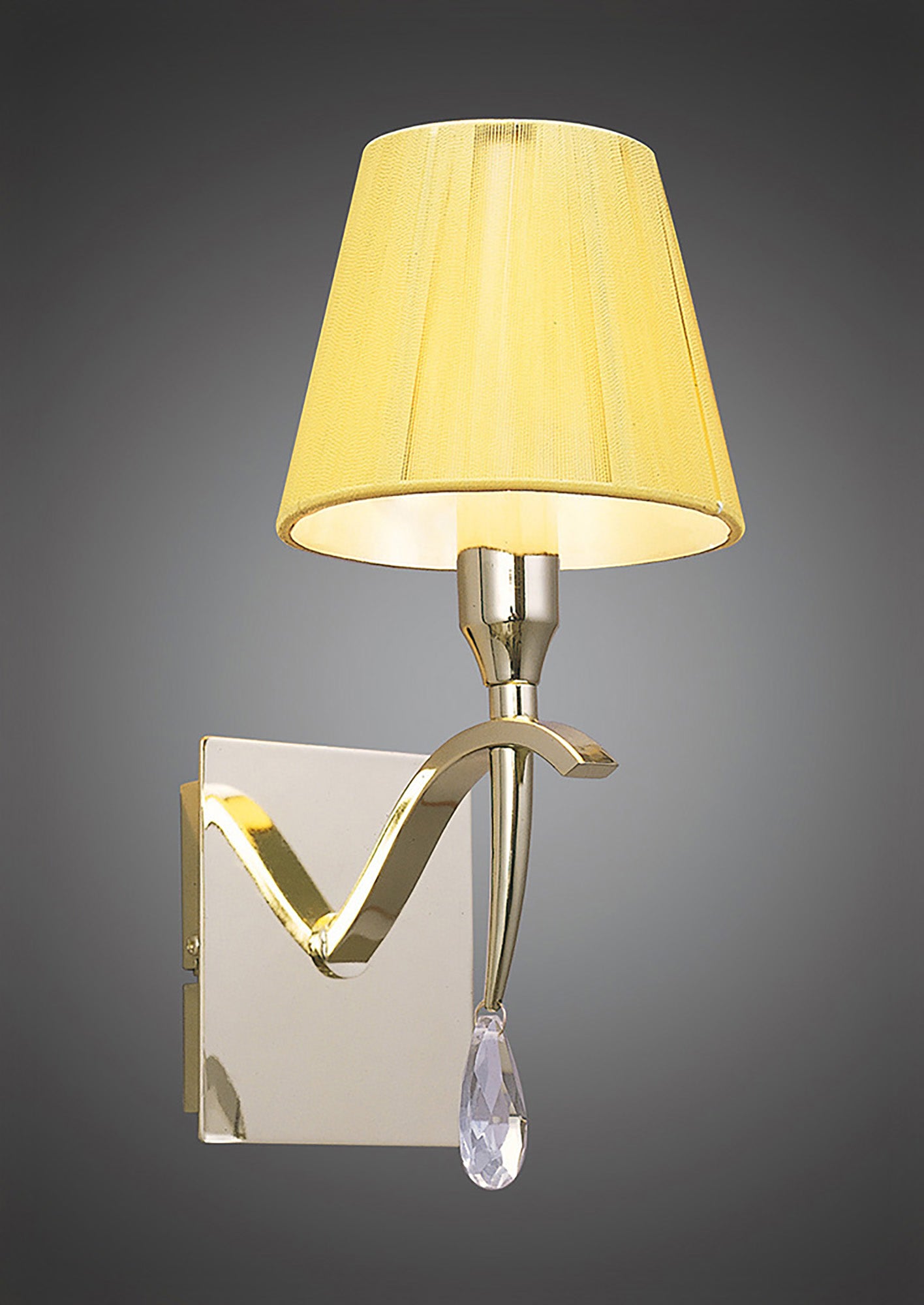 Siena Wall Lamp Switched 1 Light E14, Polished Brass With Amber Cream Shade And Clear Crystal by Mantra