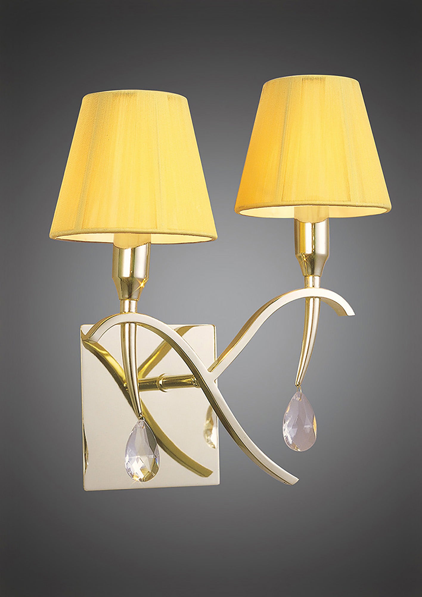 Siena Wall Lamp Switched 2 Light E14, Polished Brass With Amber Cream Shades And Clear Crystal by Mantra