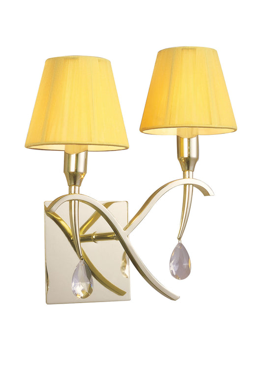 Siena Wall Lamp Switched 2 Light E14, Polished Brass With Amber Cream Shades And Clear Crystal by Mantra