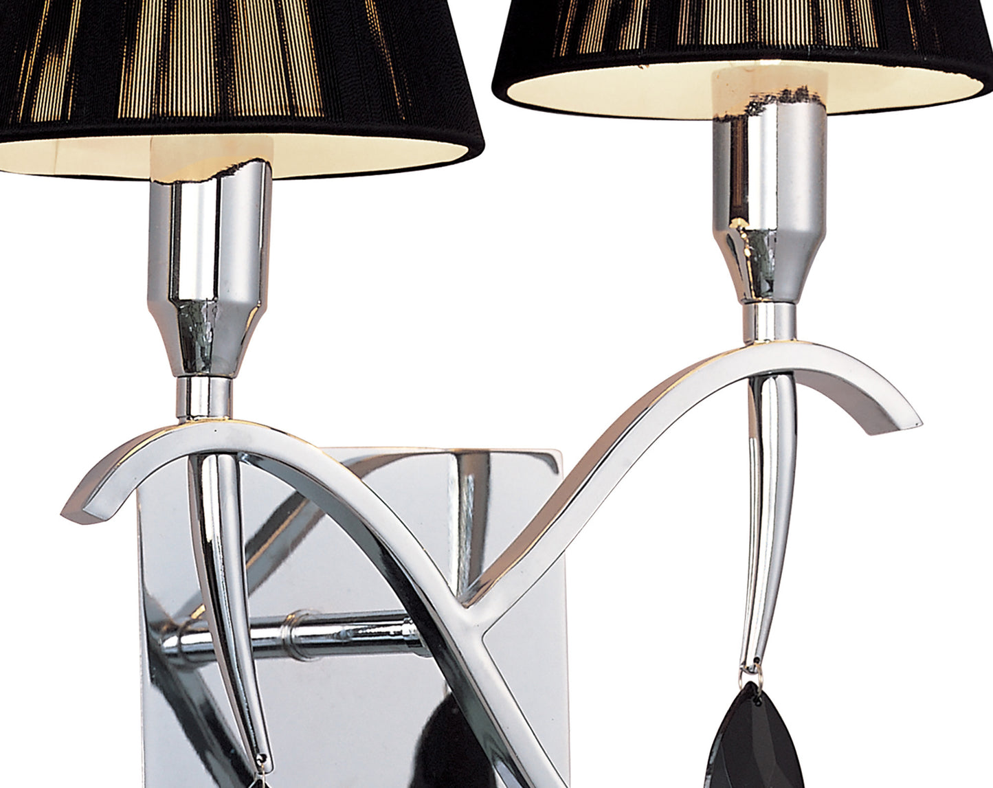 Siena Wall Lamp Switched 2 Light E14, Polished Chrome With Black Shades And Black Crystal by Mantra