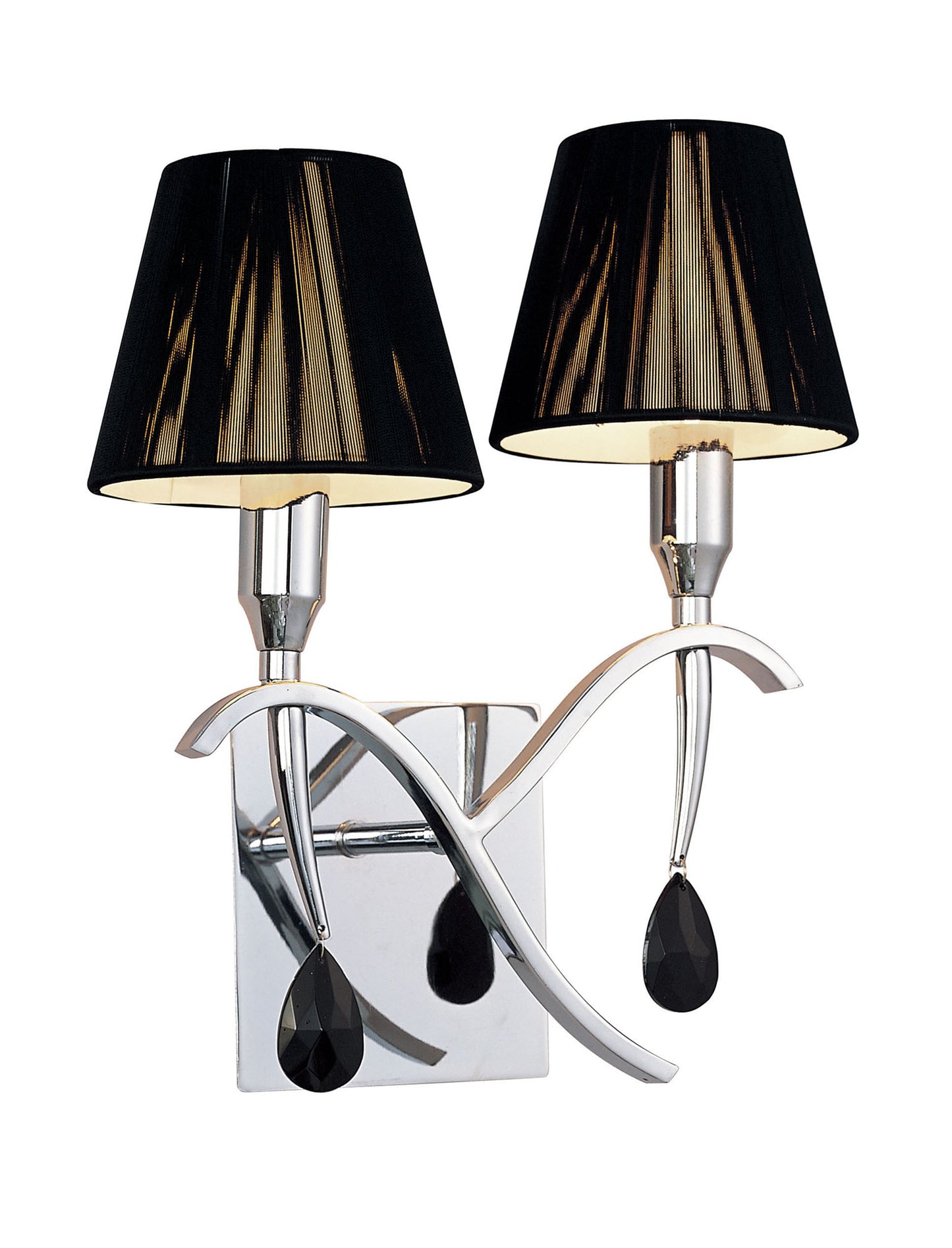 Siena Wall Lamp Switched 2 Light E14, Polished Chrome With Black Shades And Black Crystal by Mantra