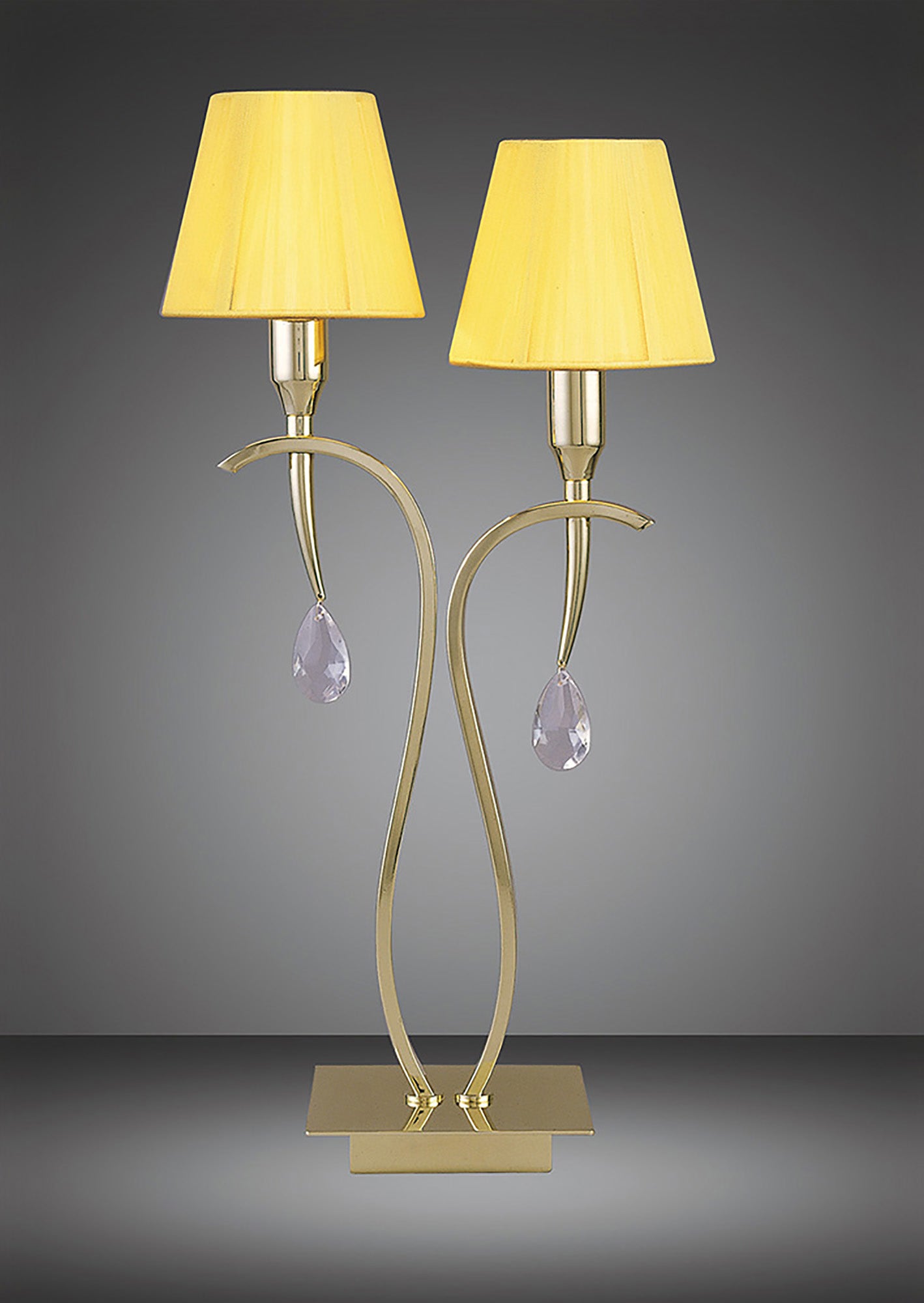 Siena Table Lamp 2 Light E14, Polished Brass With Amber Cream Shades And Clear Crystal by Mantra