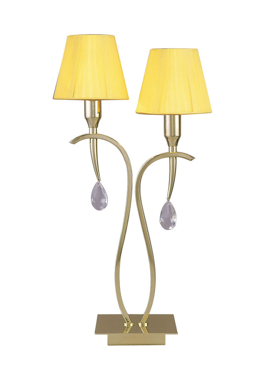 Siena Table Lamp 2 Light E14, Polished Brass With Amber Cream Shades And Clear Crystal by Mantra