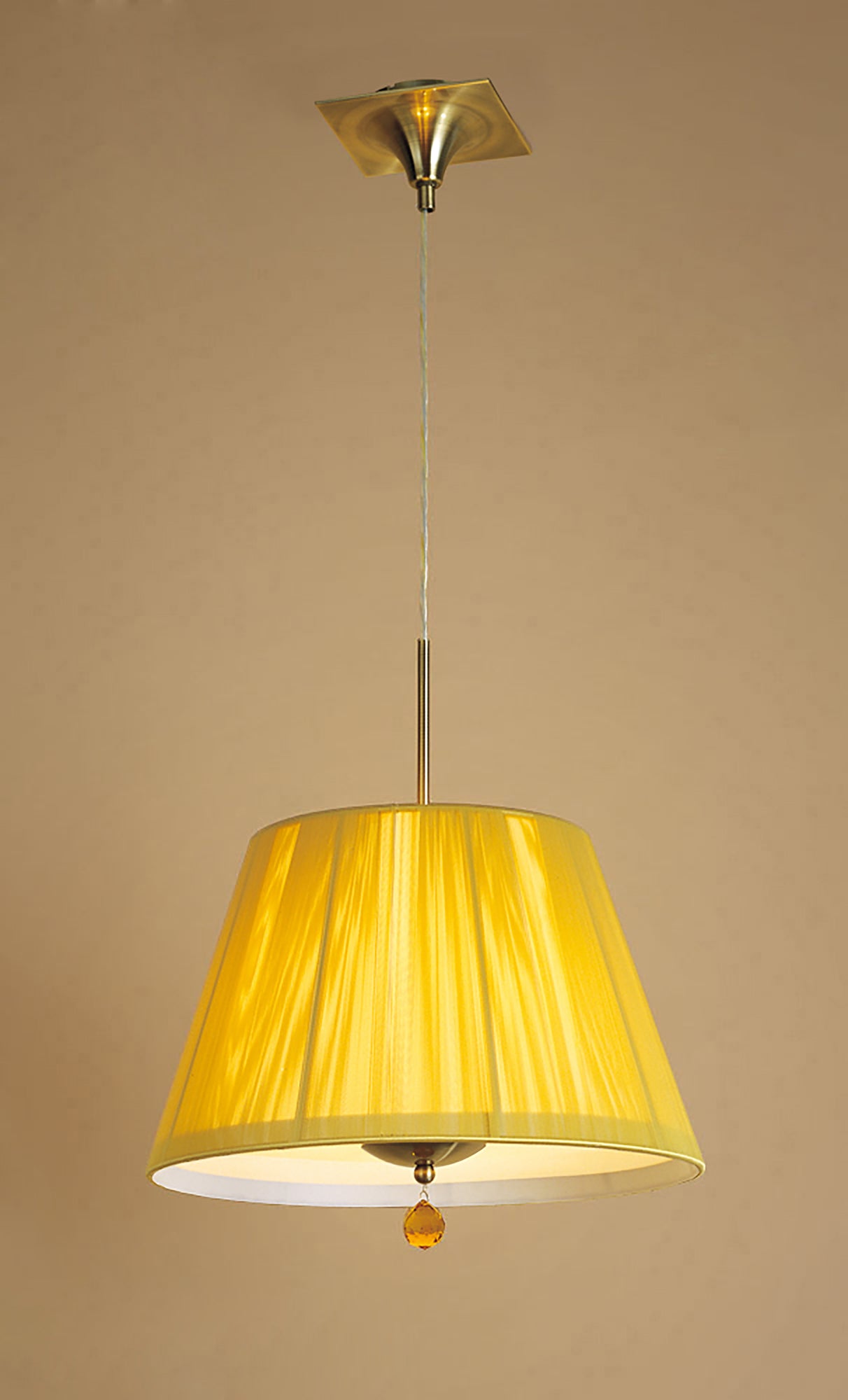 Siena Pendant Round 1 Light E27, Antique Brass With Amber Cream Shade And Amber Crystal by Mantra