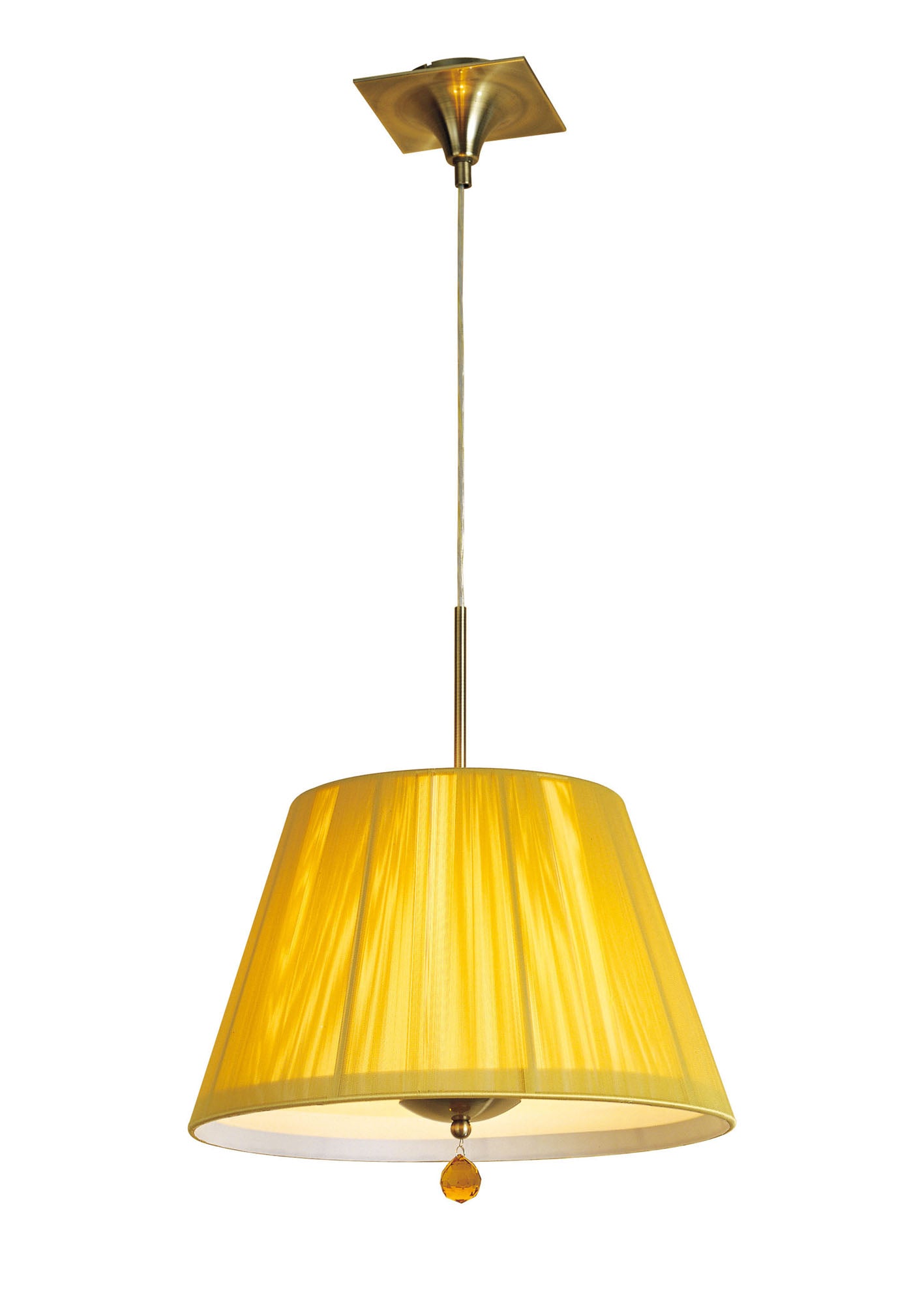 Siena Pendant Round 1 Light E27, Antique Brass With Amber Cream Shade And Amber Crystal by Mantra