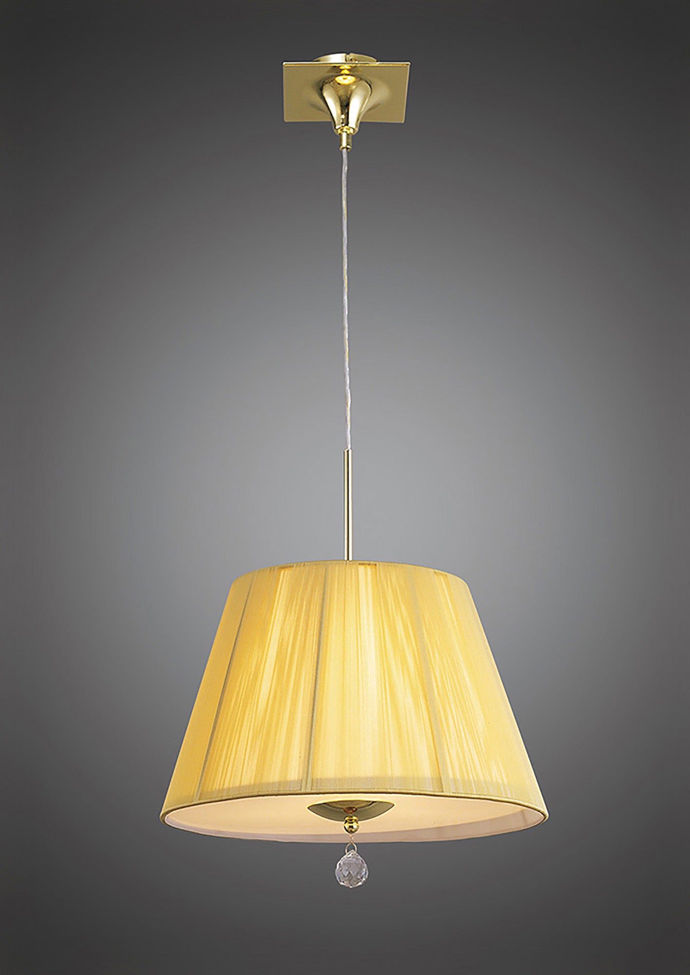 Siena Pendant Round 1 Light E27, Polished Brass With Amber Cream Shade And Clear Crystal by Mantra