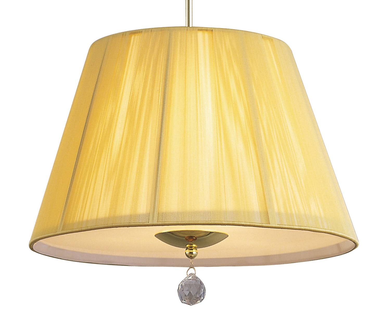 Siena Pendant Round 1 Light E27, Polished Brass With Amber Cream Shade And Clear Crystal by Mantra