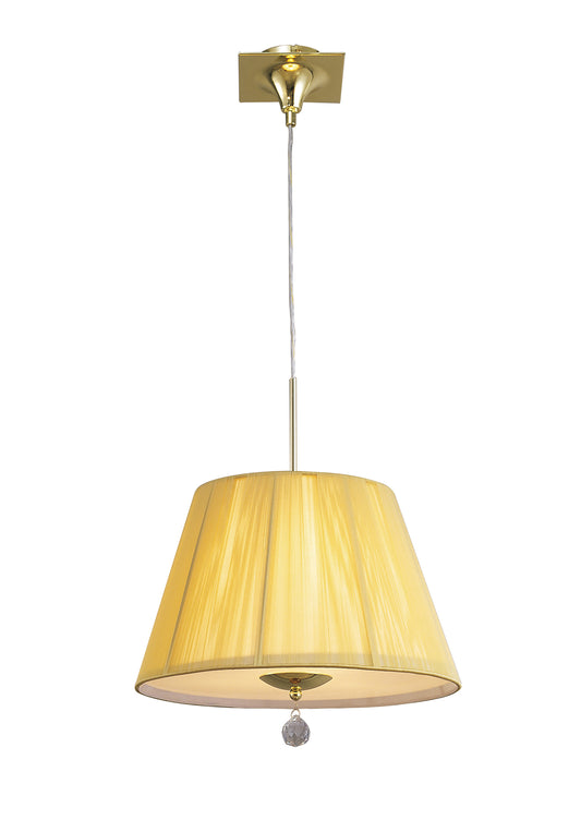 Siena Pendant Round 1 Light E27, Polished Brass With Amber Cream Shade And Clear Crystal by Mantra