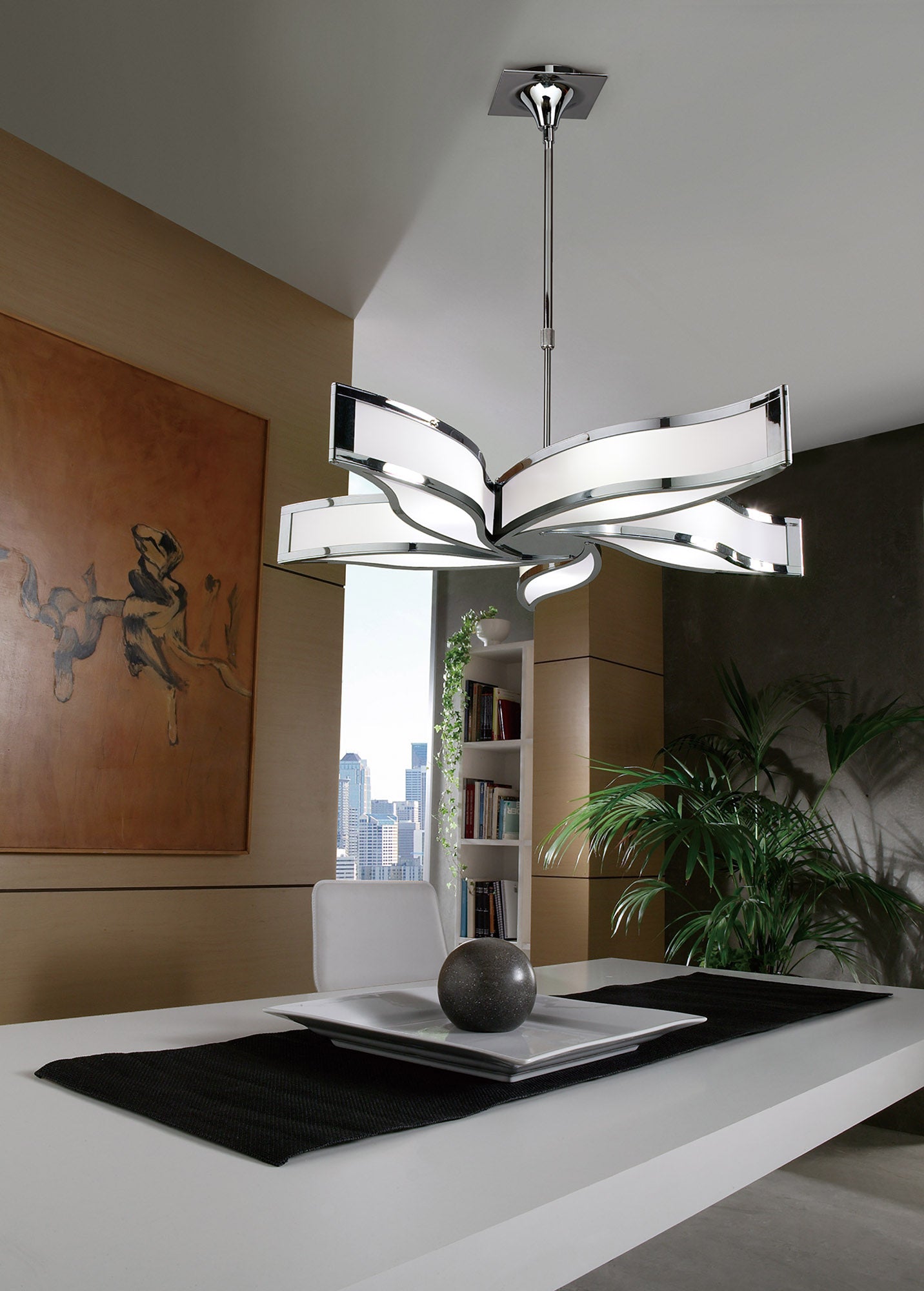 Sintesys Pendant E27 1 Light E27, Polished Chrome/White Acrylic, CFL Lamps INCLUDED by Mantra