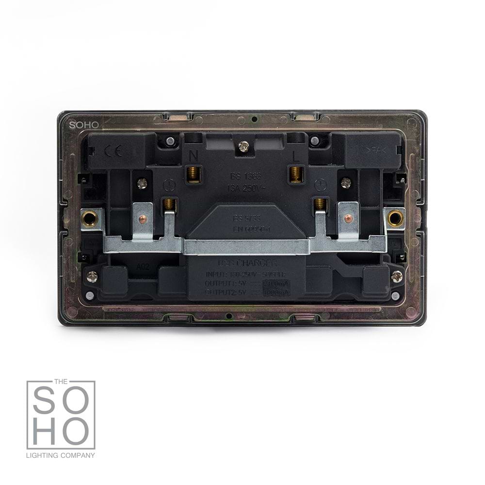 Soho Lighting Matt Black and Antique Brass 2 Gang 3.1 Amp USB Socket
