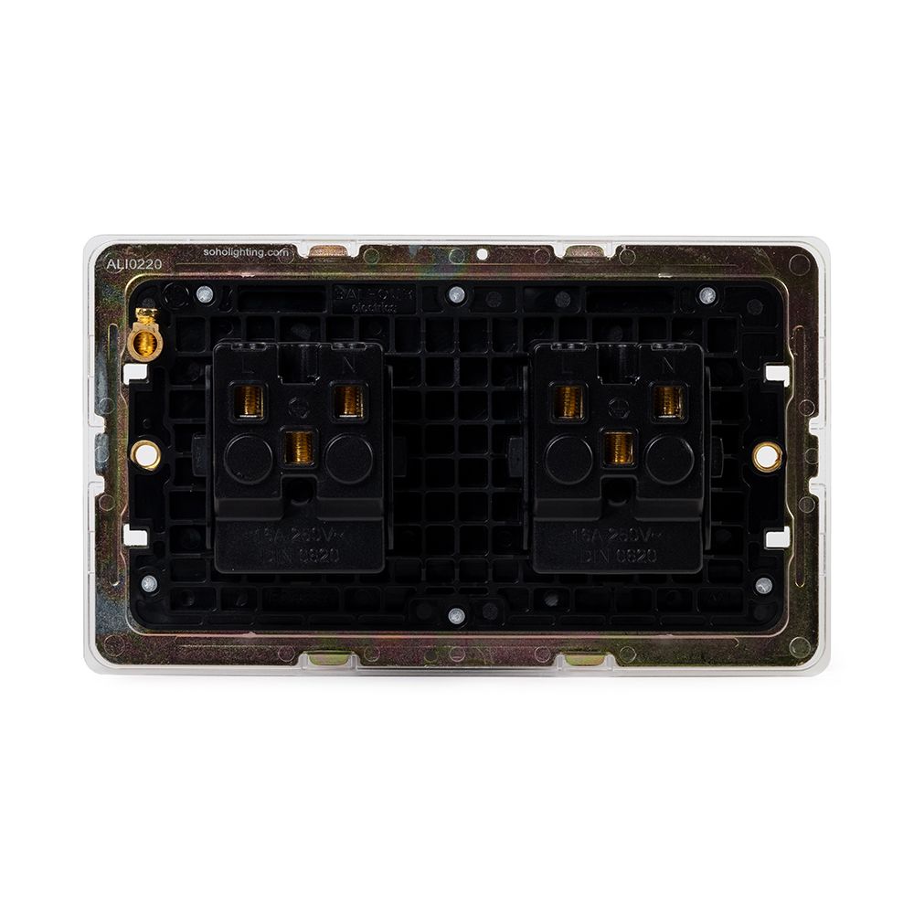The Camden Collection Matt Black 16A 2 Gang Euro Schuko Socket Blk Ins Screwless