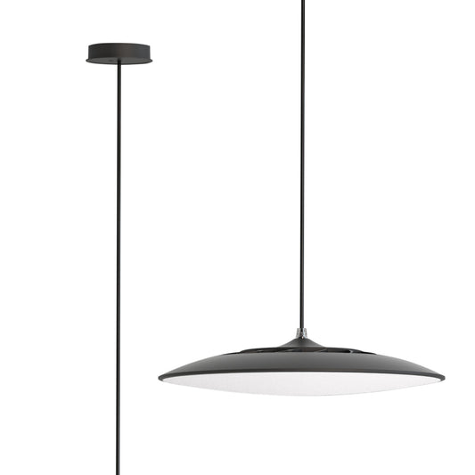 Slim LED Pendant 25cm Round 16W LED, 3000K, 1400lm, Black, 3yrs Warranty by Mantra