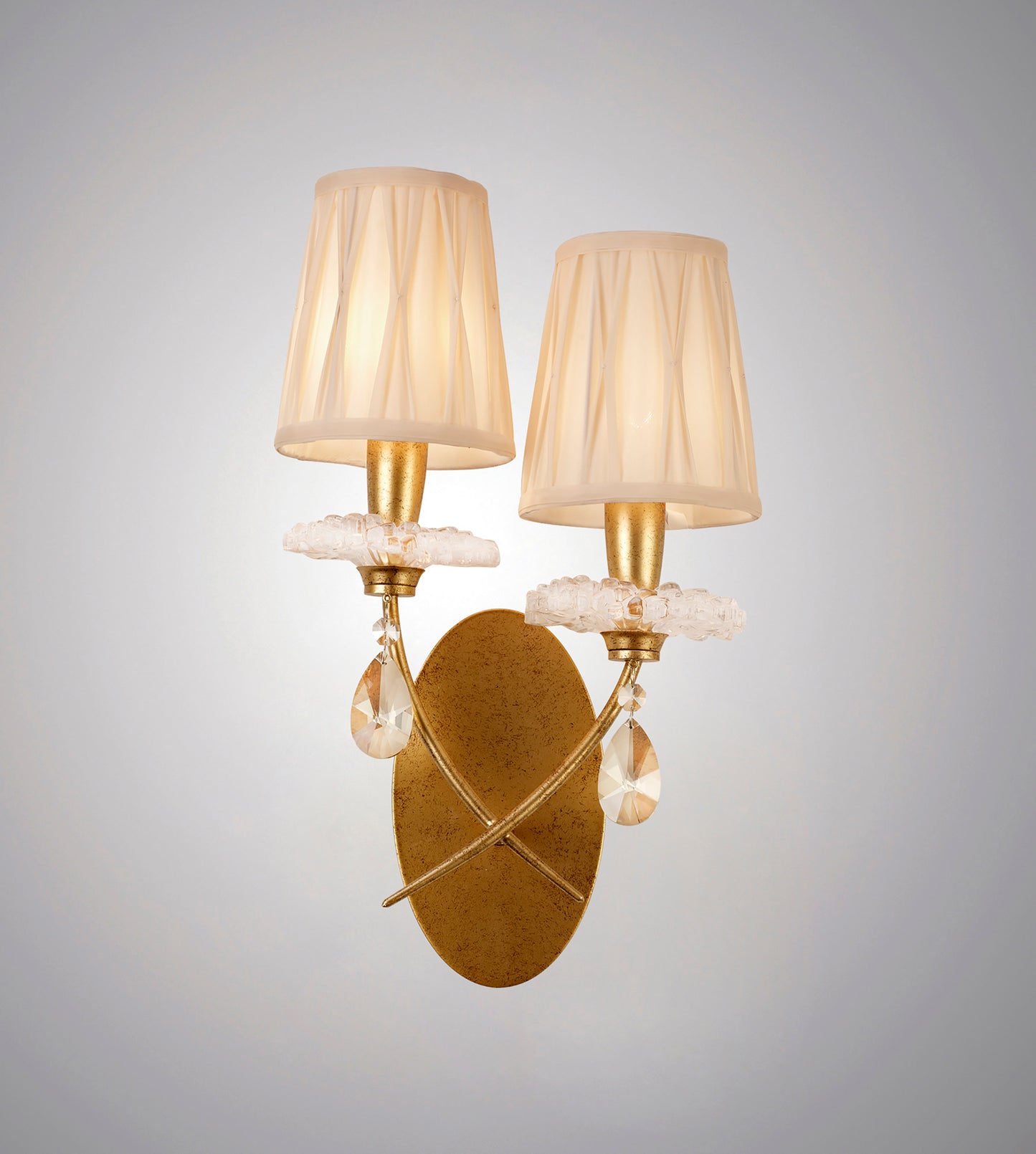 Sophie Wall Light, 2 x E14 (Max 20W), Gold Painting, Cream Shades by Mantra