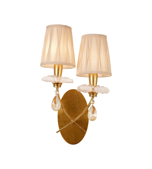 Sophie Wall Light, 2 x E14 (Max 20W), Gold Painting, Cream Shades by Mantra