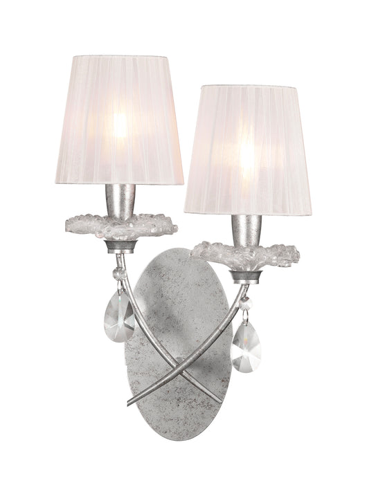 Sophie Wall Light, 2 x E14 (Max 20W), Silver Painting, White Shades by Mantra