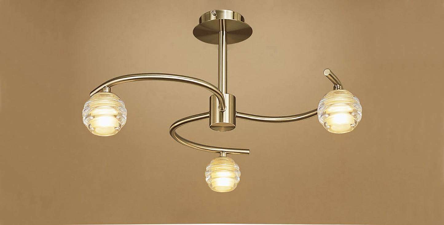 Sphere Semi Flush 3 Light G9, Antique Brass by Mantra