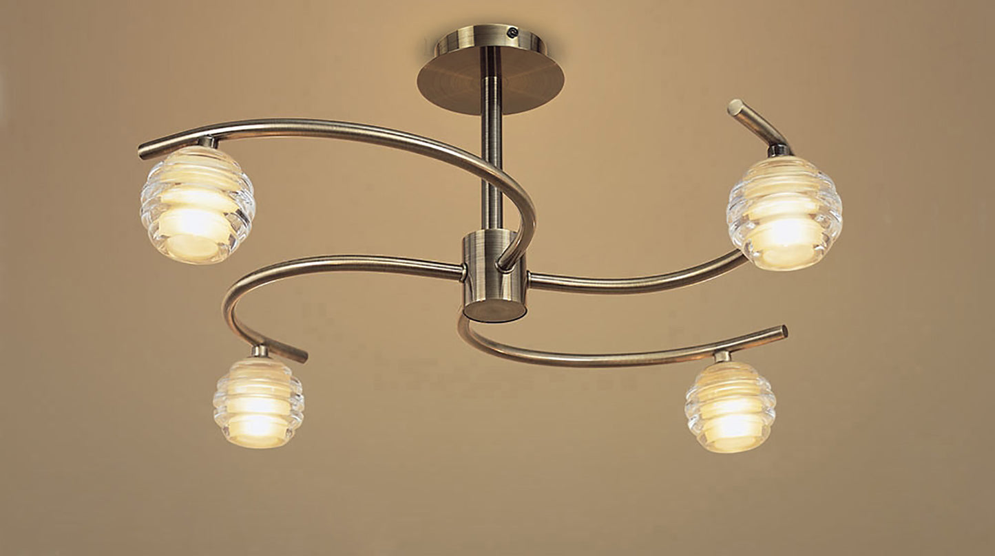 Sphere Semi Flush 4 Light G9, Antique Brass by Mantra