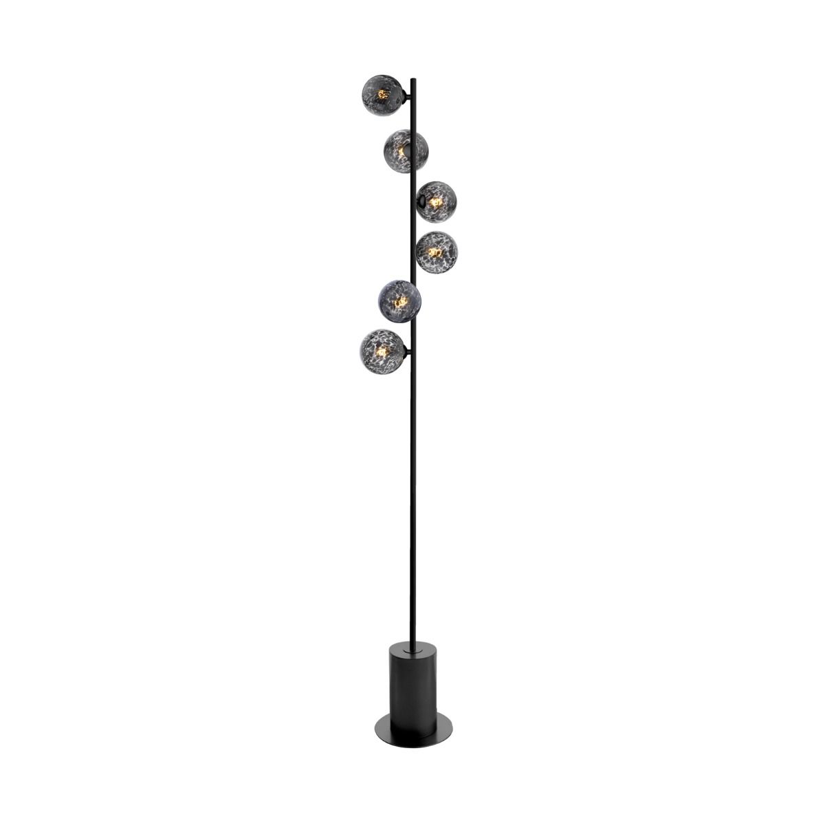 Spiral 6 Light Floor Lamp Matt Black and Black Confetti Glass