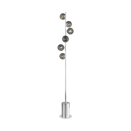 Spiral 6 Light Floor Lamp Polished Chrome and Black Confetti Glass