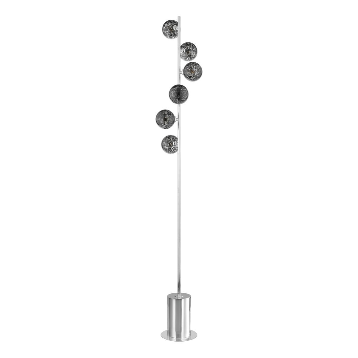 Spiral 6 Light Floor Lamp Polished Chrome and Black Confetti Glass