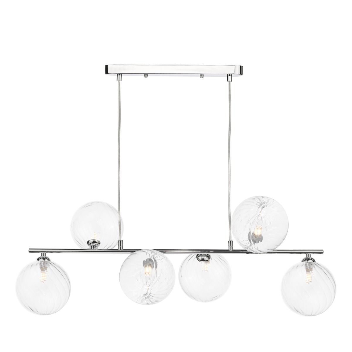 Spiral 6 Light Bar Pendant Polished Chrome and Twisted Glass