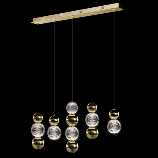 Diamante Embellished 5 Droplet Bar Pendant Gold - MD21001002-5BGOL