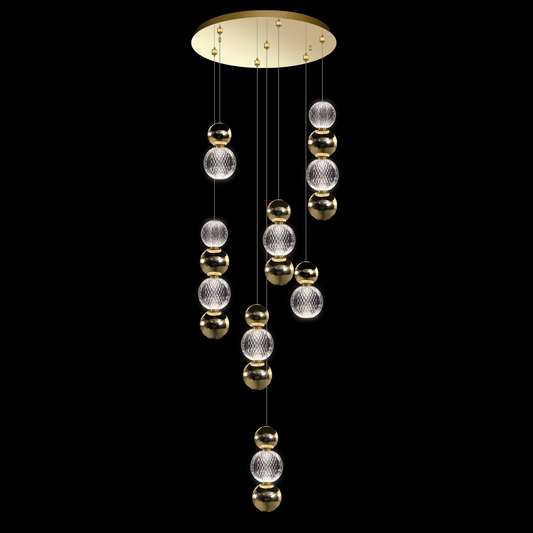 Diamante Embellished 7 Droplet Round Pendant Gold - MD21001002-7AGOL