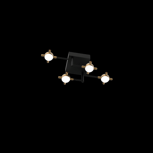 Molecular Flush ceiling mount with transformer & 4 gold lights. Compatible with 8-10 lights Matt Black - MOL-X-100BG